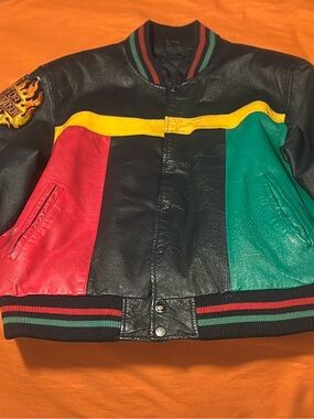 Vtg MONO w/ Vtg Harley-Davidson Patches/Rasta Colorblock Leather
Bomber Jacket